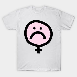 Female Pink Unhappy Smiley Face T-Shirt